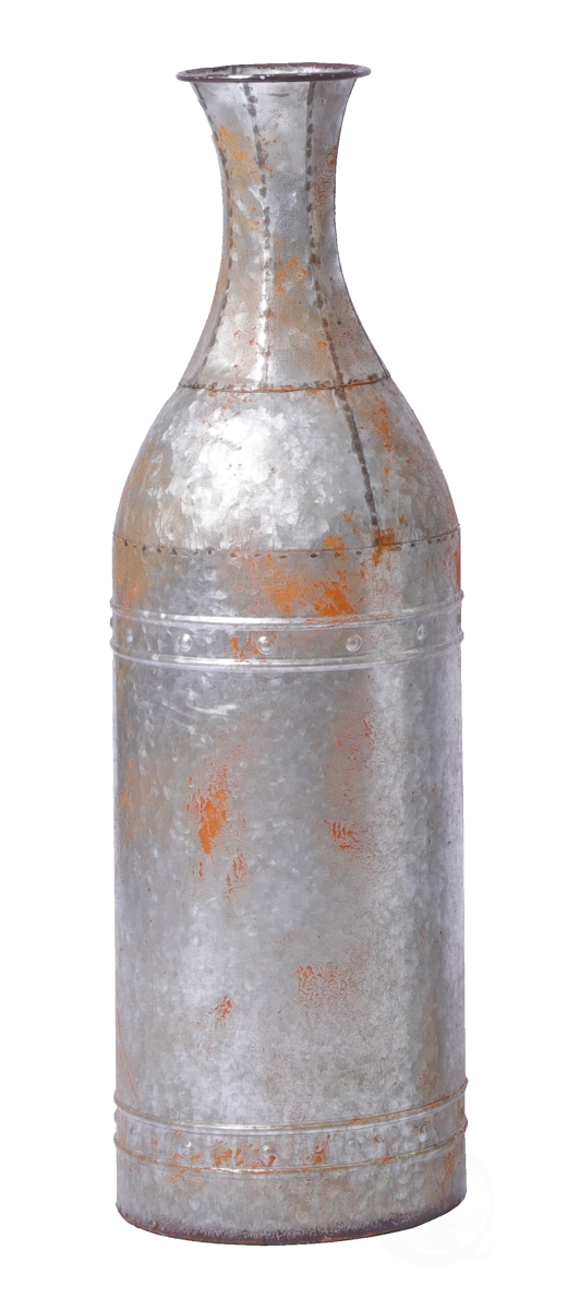 25 in. Rustic Farmhouse Style Galvanized Metal Floor Vase Decoration - Small