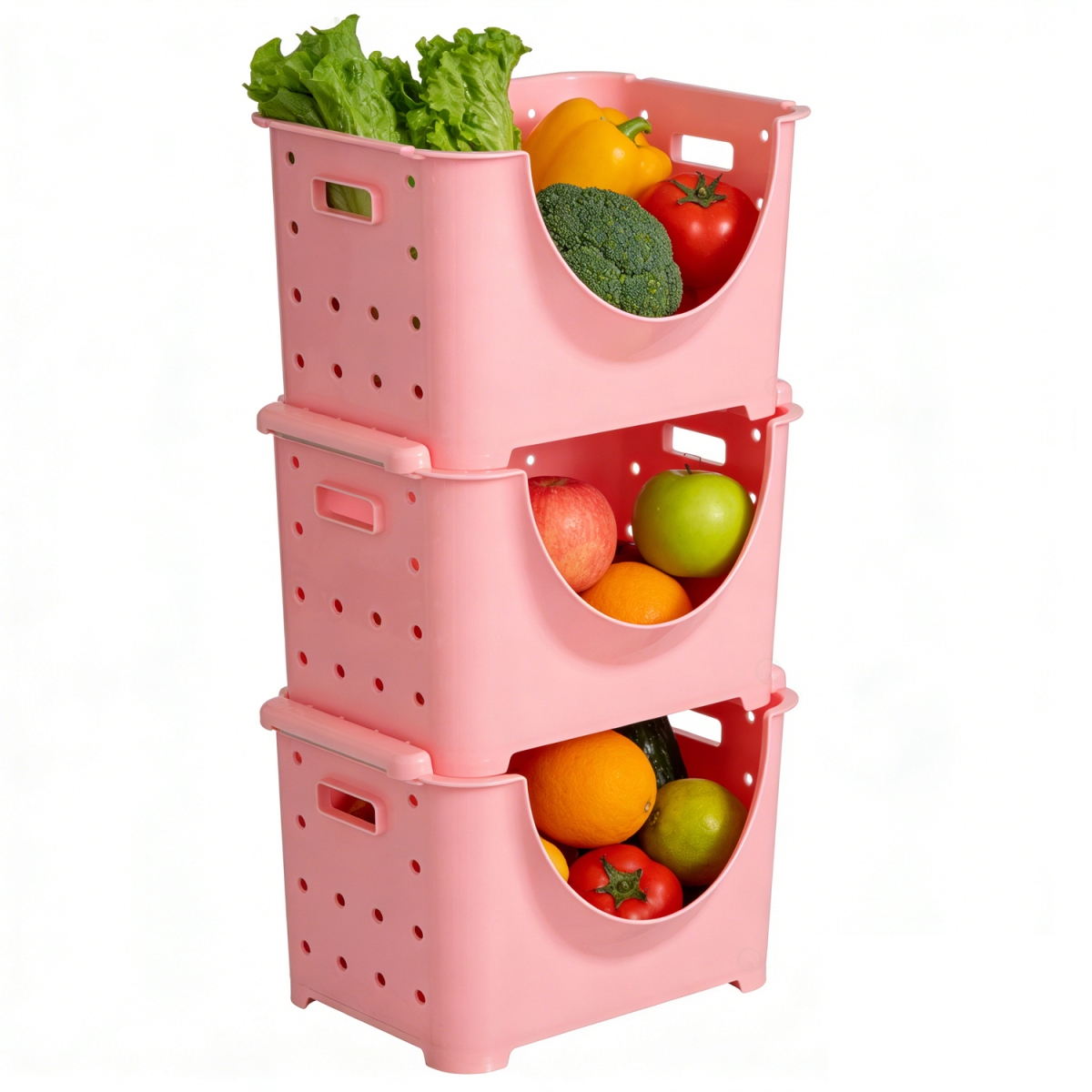 Stackable Plastic Storage Container, Pink - Set of 3