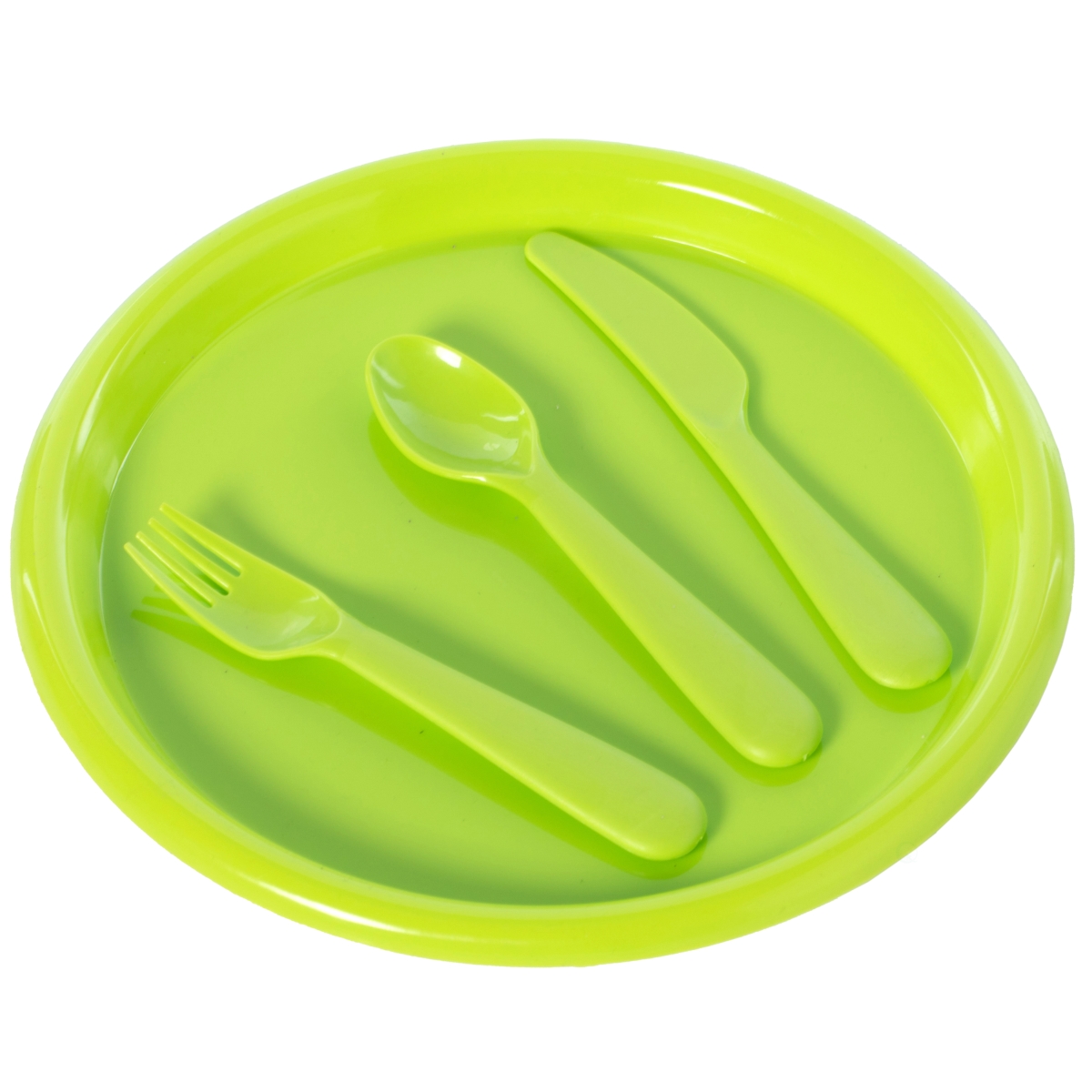 Picture of Basicwise QI003831.GN 0.75 x 10 x 10 in. Reusable Cutlery Plastic Plates&#44; Spoons&#44; Forks & Knives for Baby & Toddlers&#44; Green - Set of 4