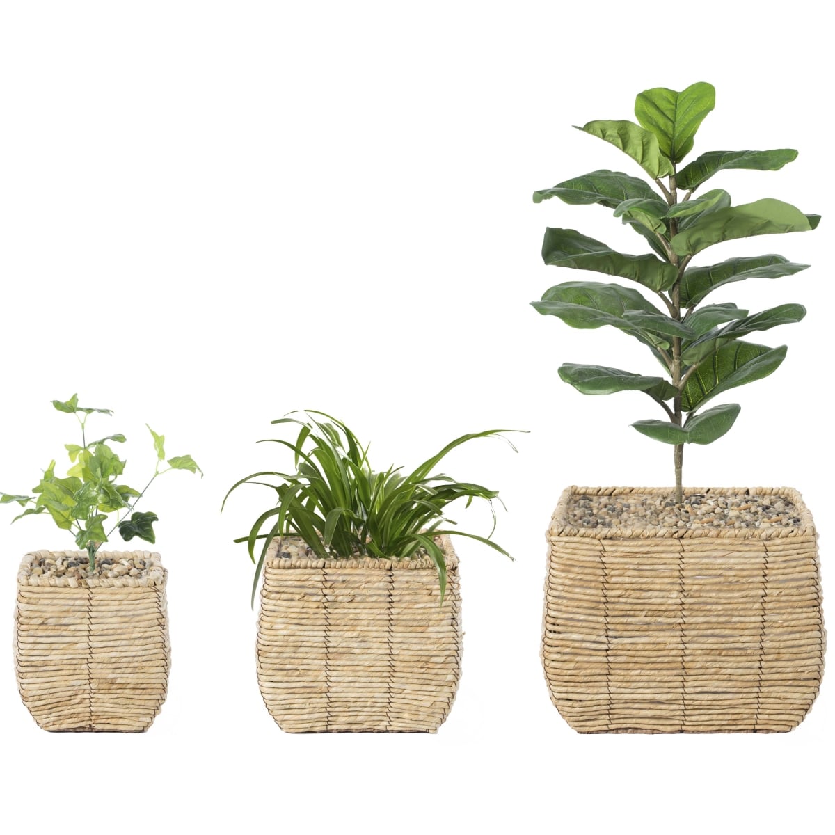 Woven Square Flower Pot Planter with Leak-Proof Plastic Lining- Set of 3