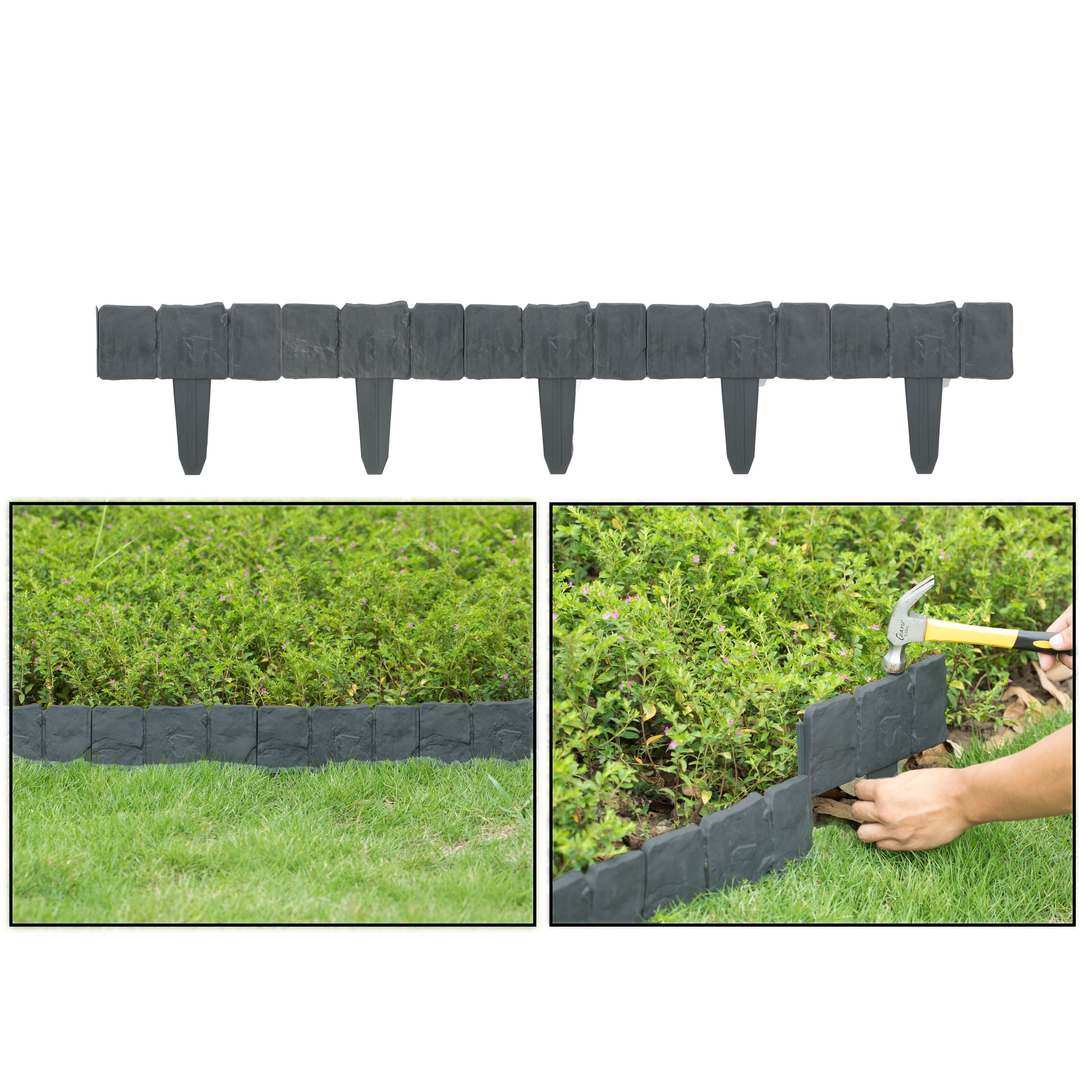 4 x 10.50 x 1 in. Cobbled Stone Outdoor Lawn Edging Gate Interlocking Stakes, Gray - Pack of 10