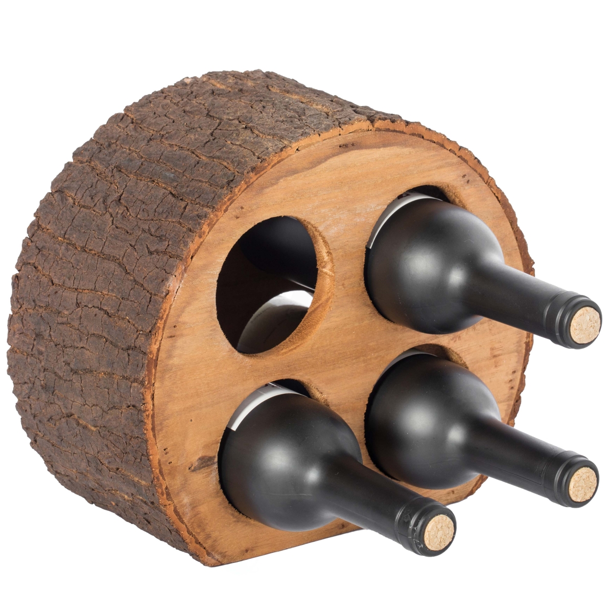Picture of Vintiquewise QI003887 Round Wood Log Style with Bark 4 Bottle Countertop Wine Rack Holder