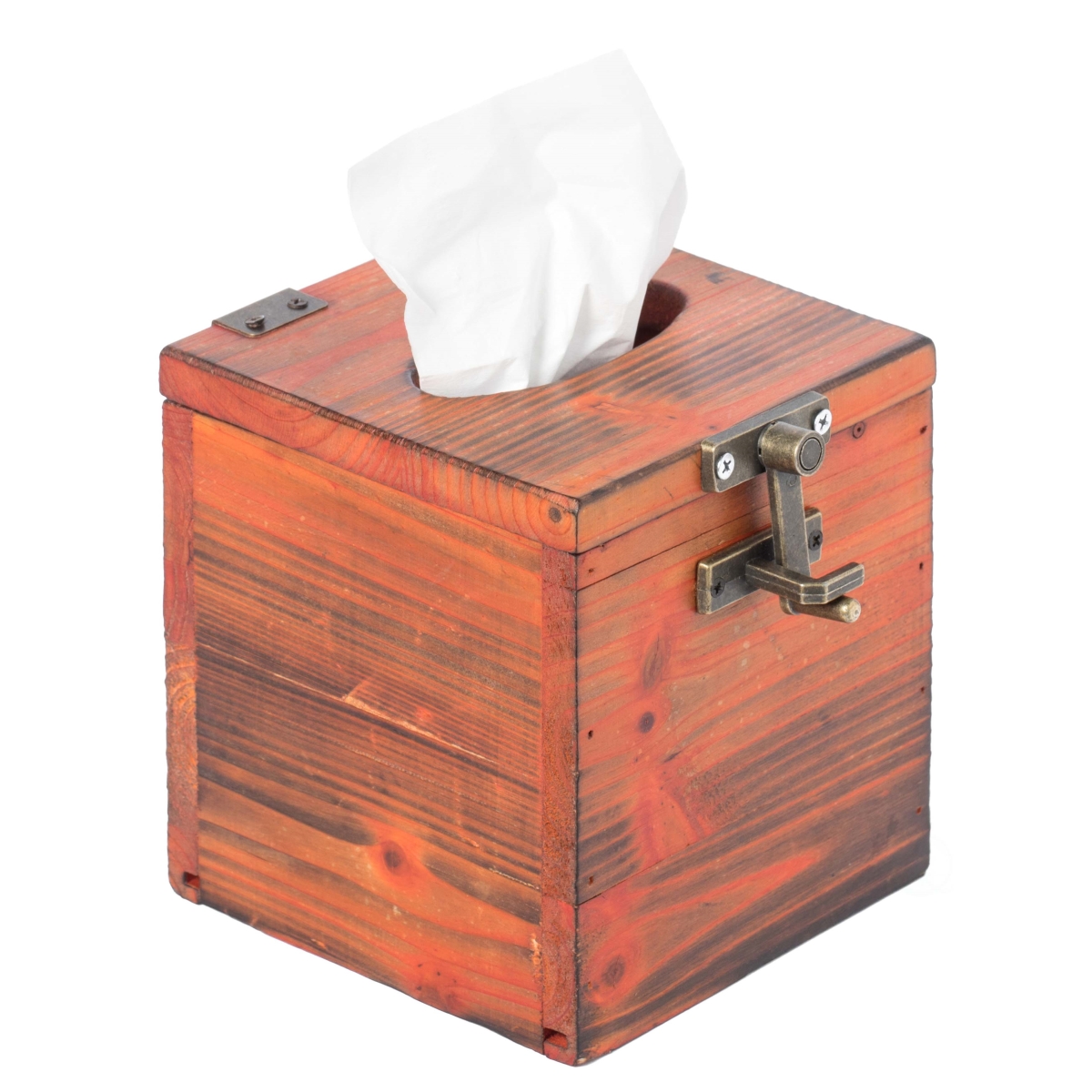 6.5 x 5.75 x 5.75 in. Square Wooden Rustic Lockable Tissue Box Cover Holder, Brown