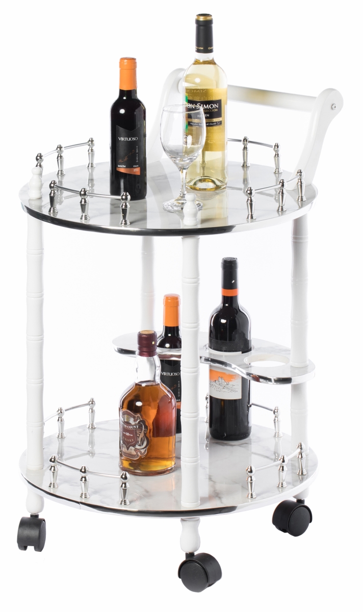 Picture of Fabulaxe QI003779.GY 19 x 30 in. Round Wood Serving Bar Cart Tea Trolley with 2 Tier Shelves & Rolling Wheels&#44; Silver&#44; White & Gray