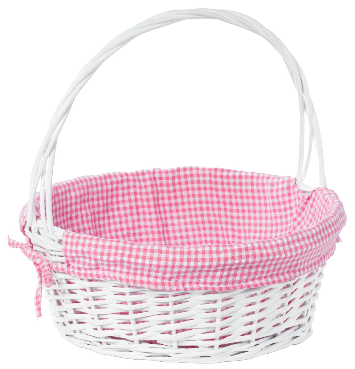 Picture of Vintiquewise QI003820PK.L 15.5 x 16.75 in. Round Willow Gift Basket with Pink Gingham Liner & Handle, White - Large