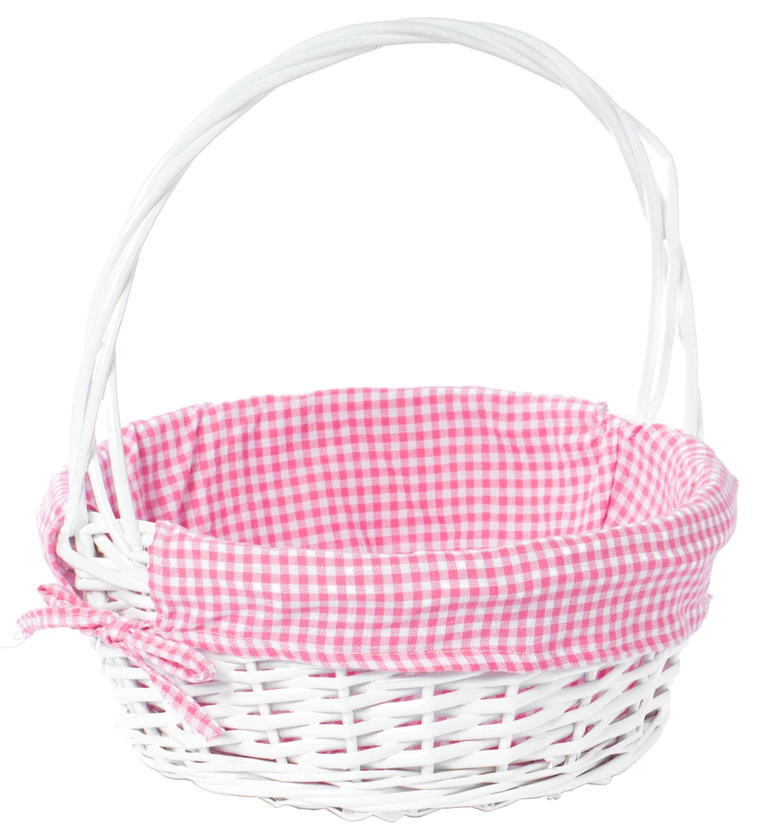 Picture of Vintiquewise QI003820PK.M 13.5 x 15.25 in. Round Willow Gift Basket with Pink Gingham Liner & Handle, White - Medium