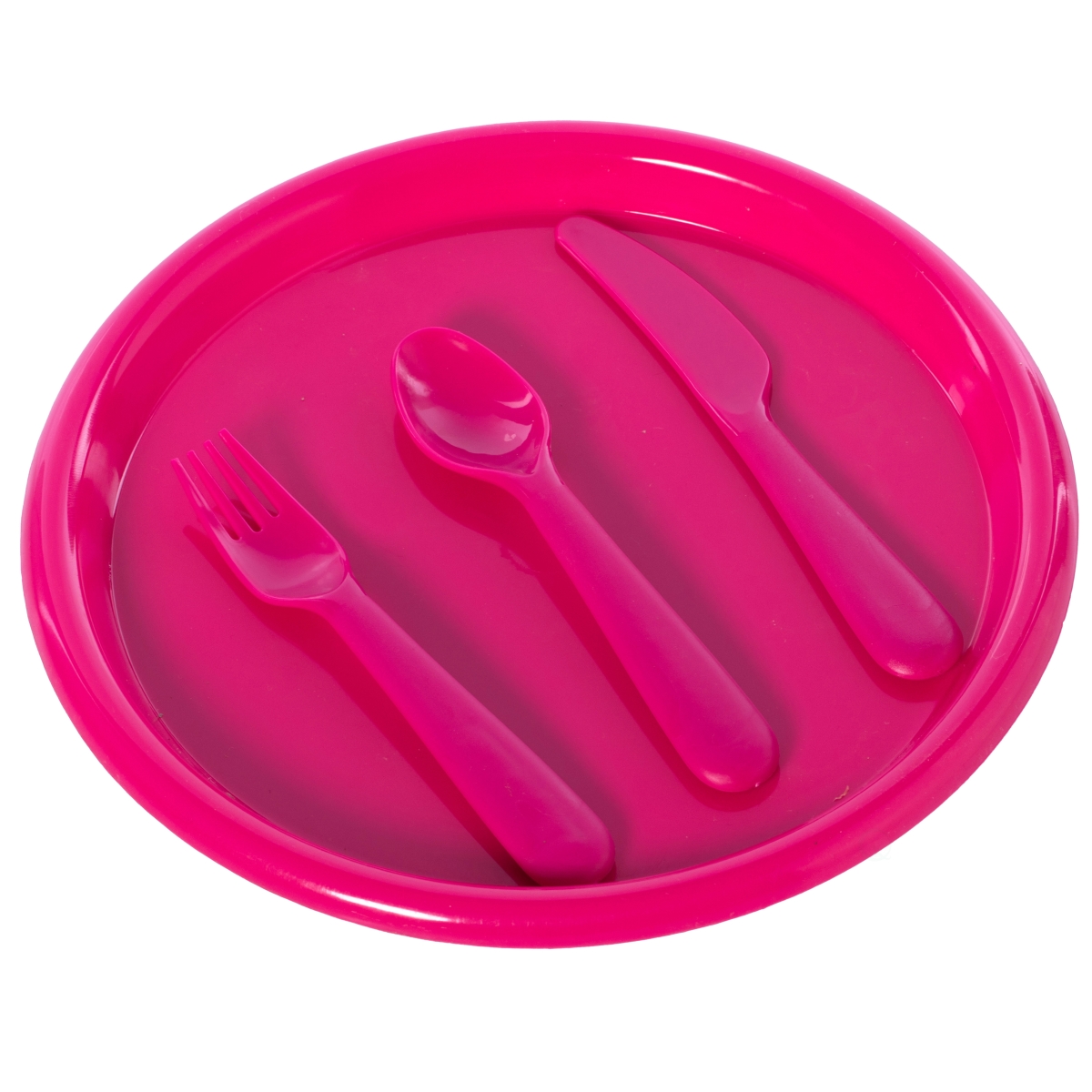 Picture of Basicwise QI003831.RD 0.75 x 10 x 10 in. Reusable Cutlery Plastic Plates&#44; Spoons&#44; Forks & Knives for Baby & Toddlers&#44; Pink - Set of 4