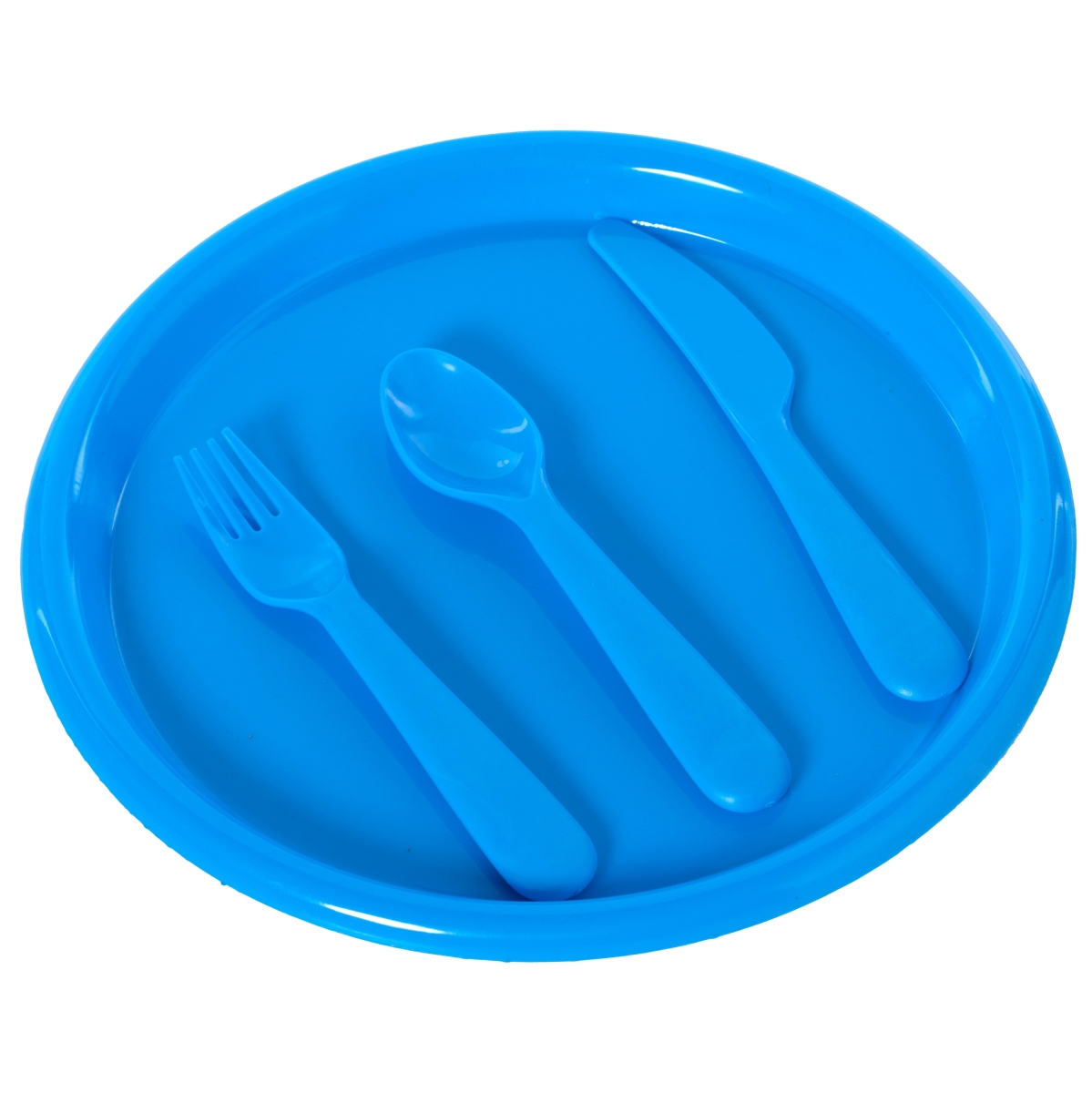 Picture of Basicwise QI003831.BL 0.75 x 10 x 10 in. Reusable Cutlery Plastic Plates&#44; Spoons&#44; Forks & Knives for Baby & Toddlers&#44; Blue - Set of 4