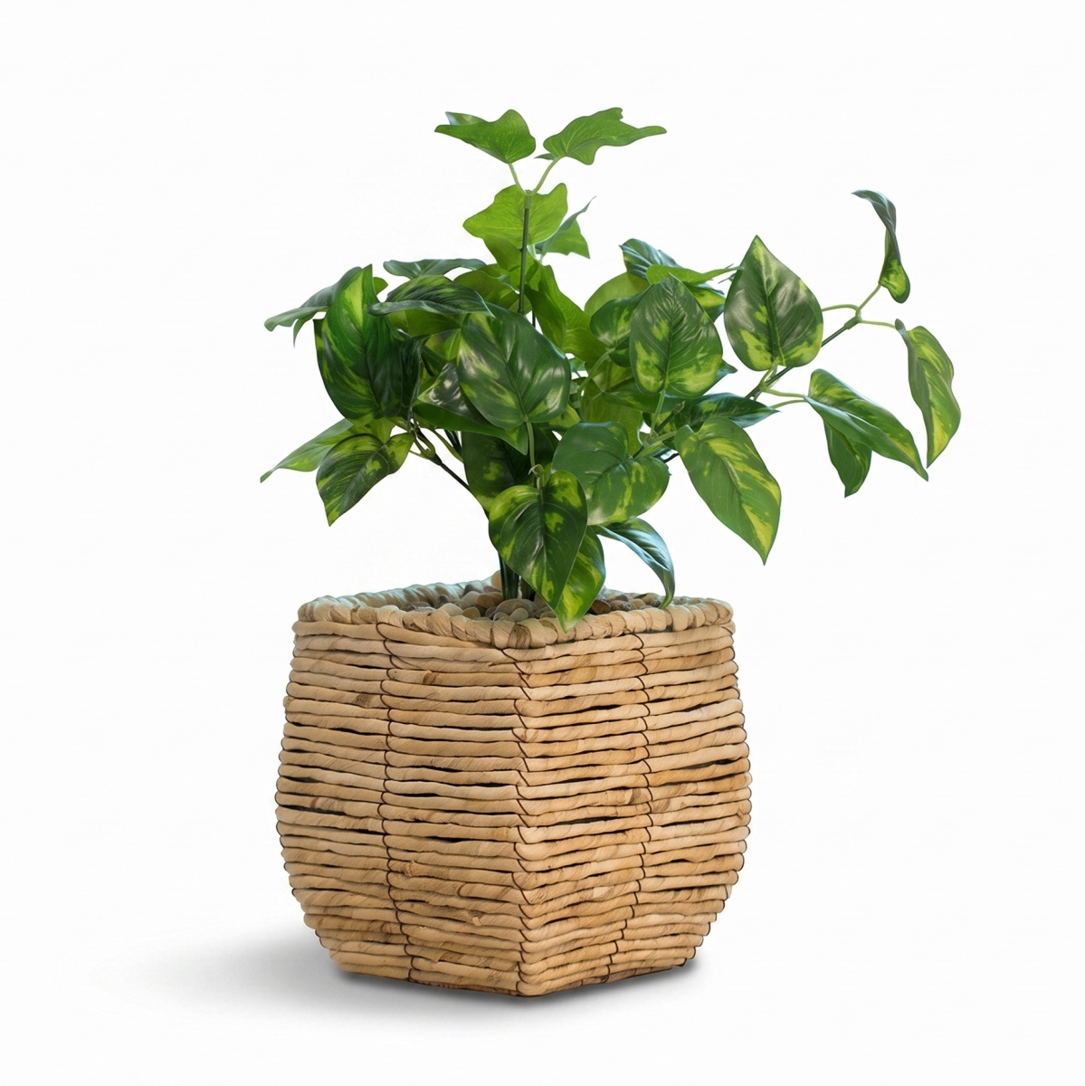 Woven Square Flower Pot Planter with Leak-Proof Plastic Lining - Small