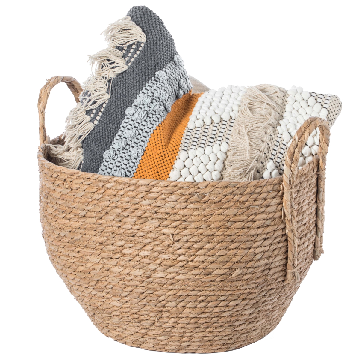 Picture of Vintiquewise QI003835.L Decorative Round Wicker Woven Rope Storage Blanket Basket with Braided Handles - Large