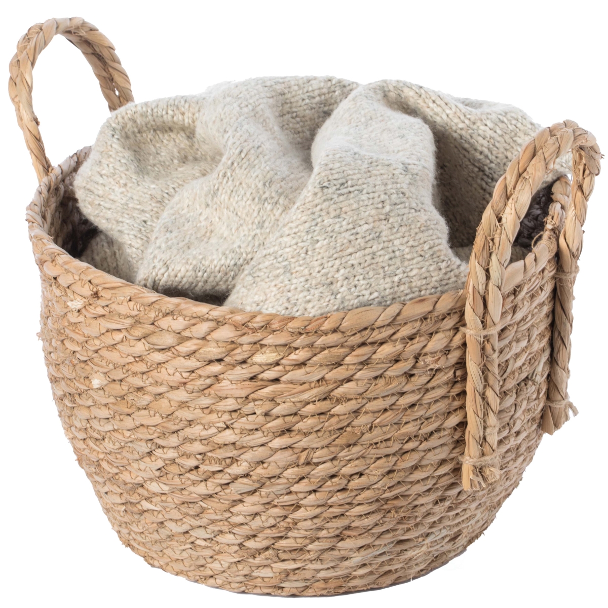 Picture of Vintiquewise QI003835.S Decorative Round Wicker Woven Rope Storage Blanket Basket with Braided Handles - Small