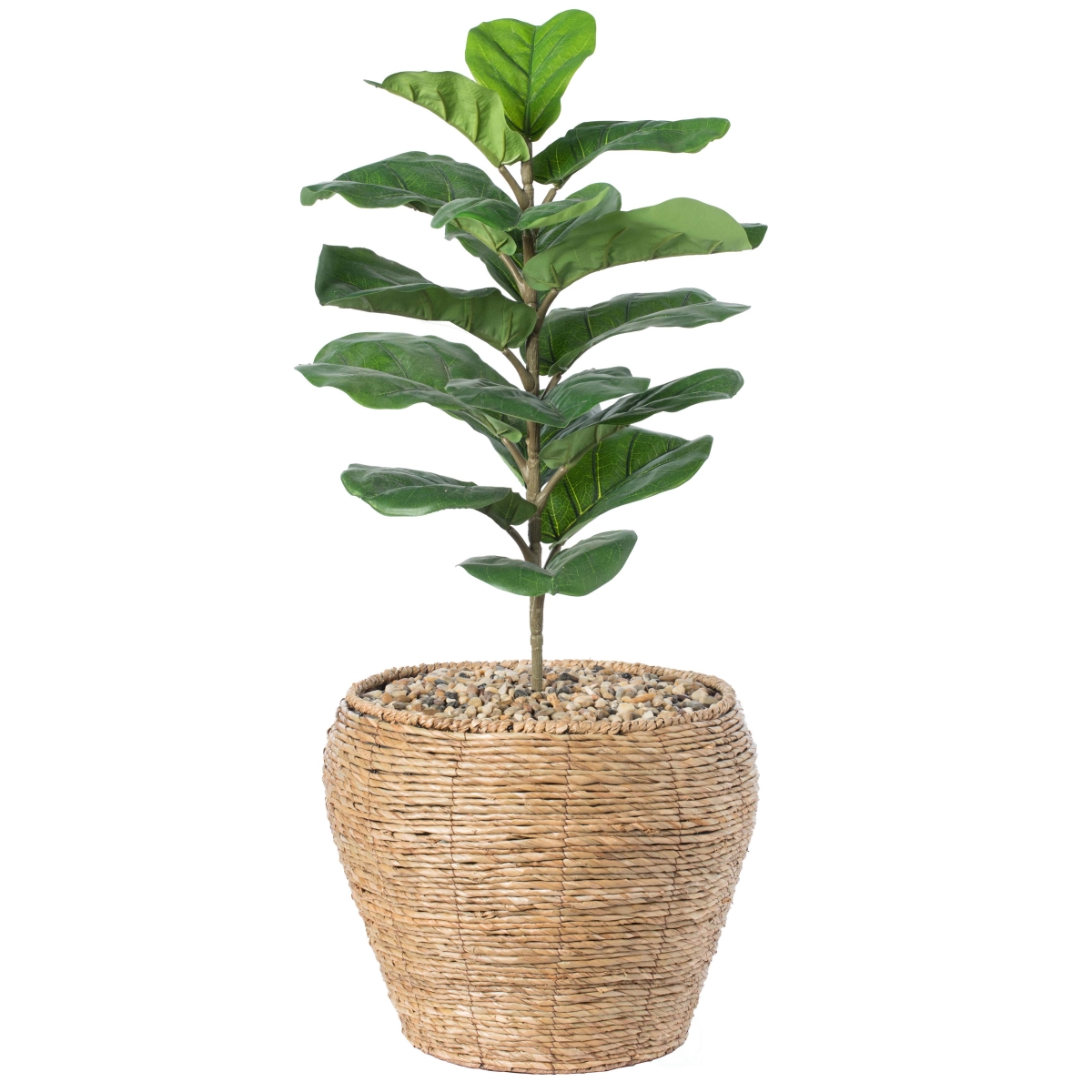 Woven Round Flower Pot Planter Basket with Leak-Proof Plastic Lining - Large