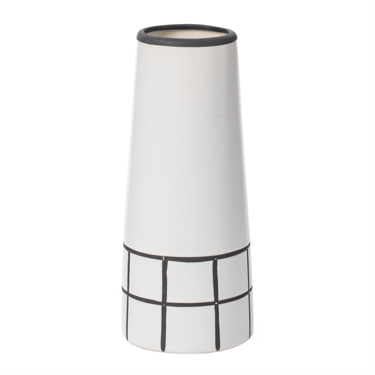 4 x 9.5 in. Cylindrical Ceramic Modern Painted Grid Tapered Flower Table Vase, Black & White