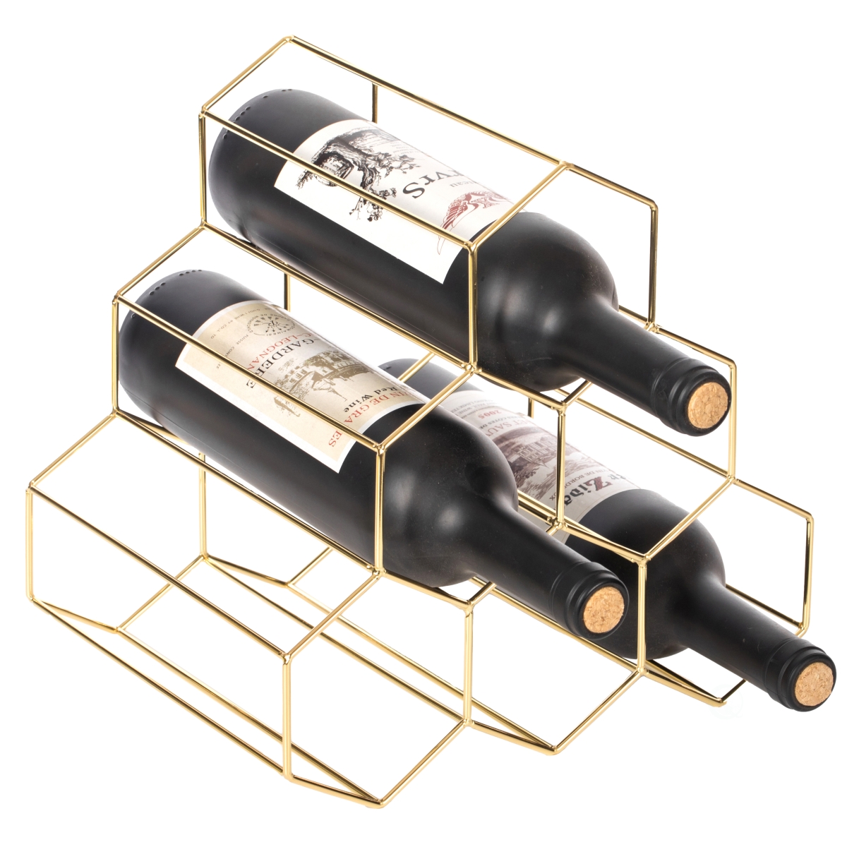 Picture of Fabulaxe QI004067 10.5 x 11 x 8.25 in. 6 Bottle Metal Modern Beehive Honeycomb Shape Countertop Wine Bottle Holder Rack Stand, Gold