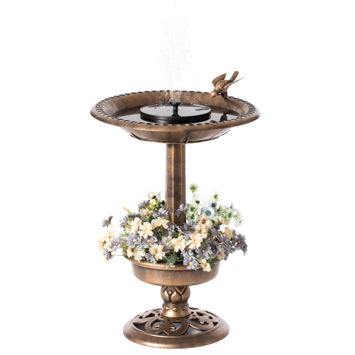 Picture of Gardenised QI004101 Outdoor Garden Bird Bath & Solar Powered Round Pond Fountain with Planter Bowl&#44; Copper
