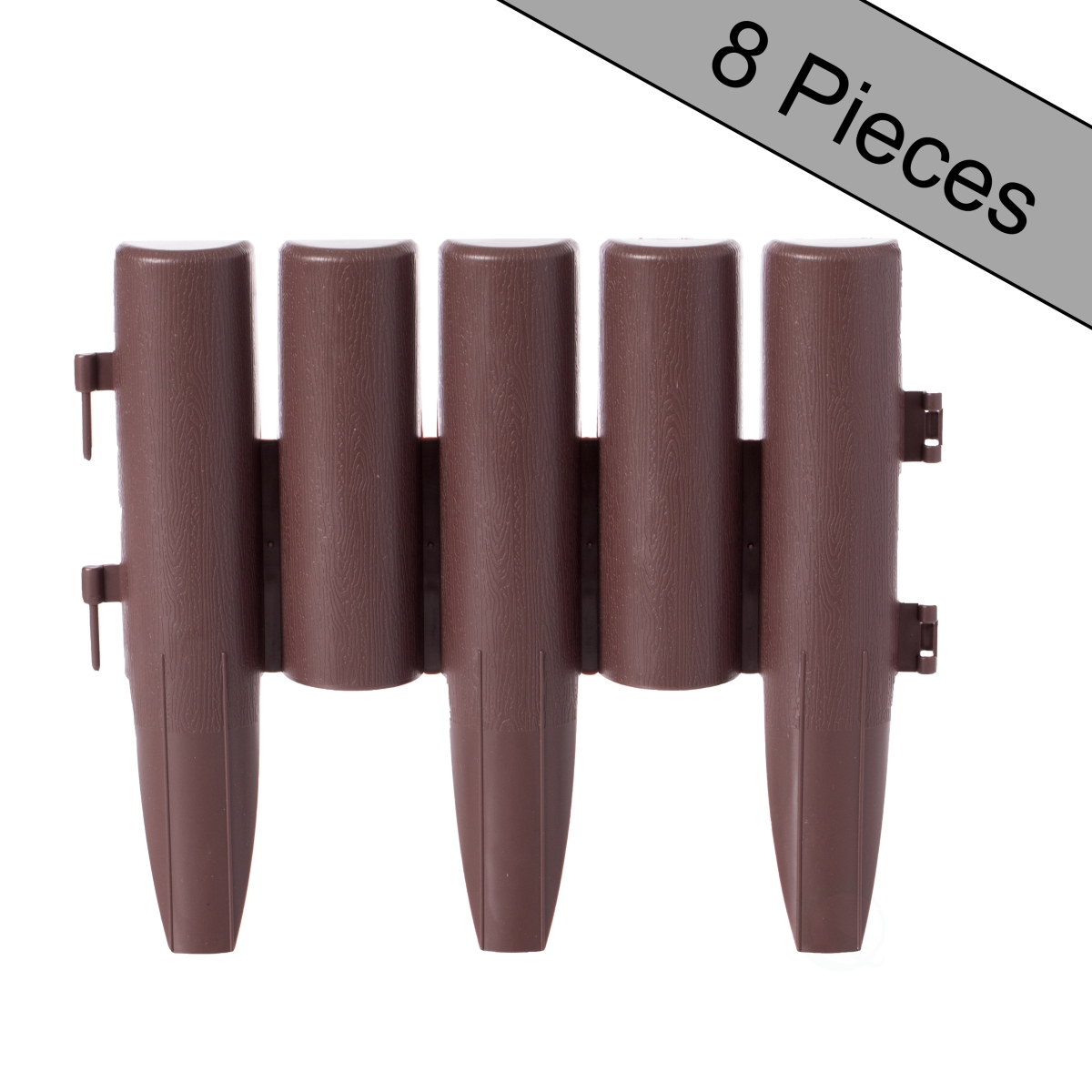 9.25 x 11 x 1 in. Decorative Interlocking Half Log Lawn Edging Garden Ornamental Fence Border, Brown - Pack of 8