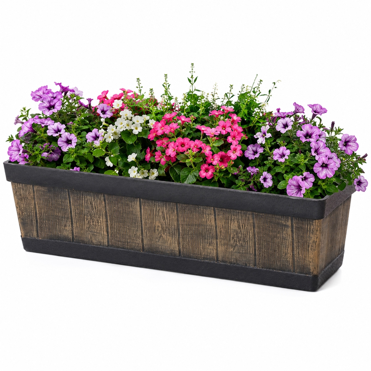 Outdoor & Indoor Rectangle Trough Plastic Planter Box with Vegetables or Flower Planting Pot, Brown - Large