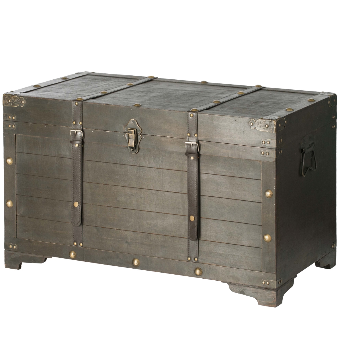 19.75 x 31.5 x 17.75 in. Wooden Storage Trunk with Lockable Latch, Brown - Large