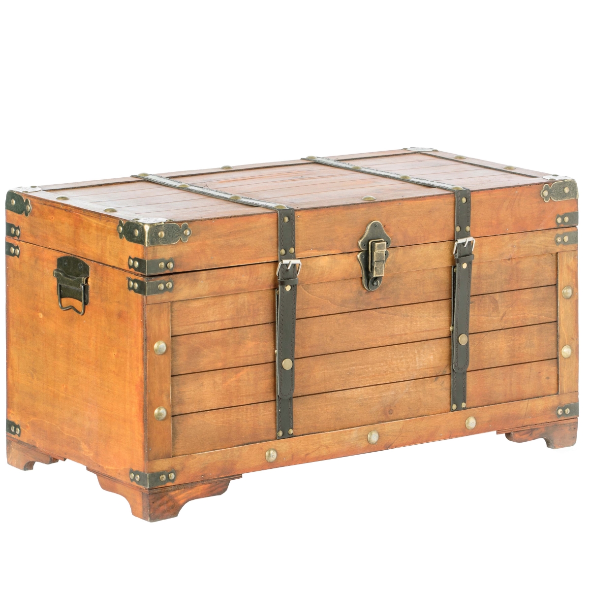 Rustic Wooden Storage Trunk with Lockable Latch, Brown - Large