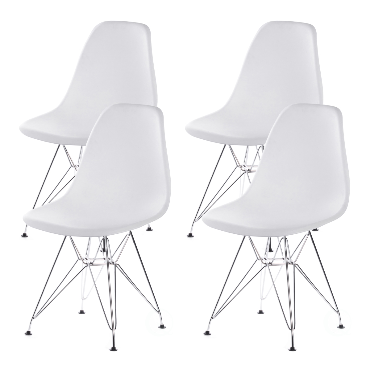 QI003947.WT.4 32 x 20 x 18.25 in. Mid-Century Modern Style Plastic DSW Shell Dining Chair with Metal Legs, White - Set of 4 -  Fabulaxe