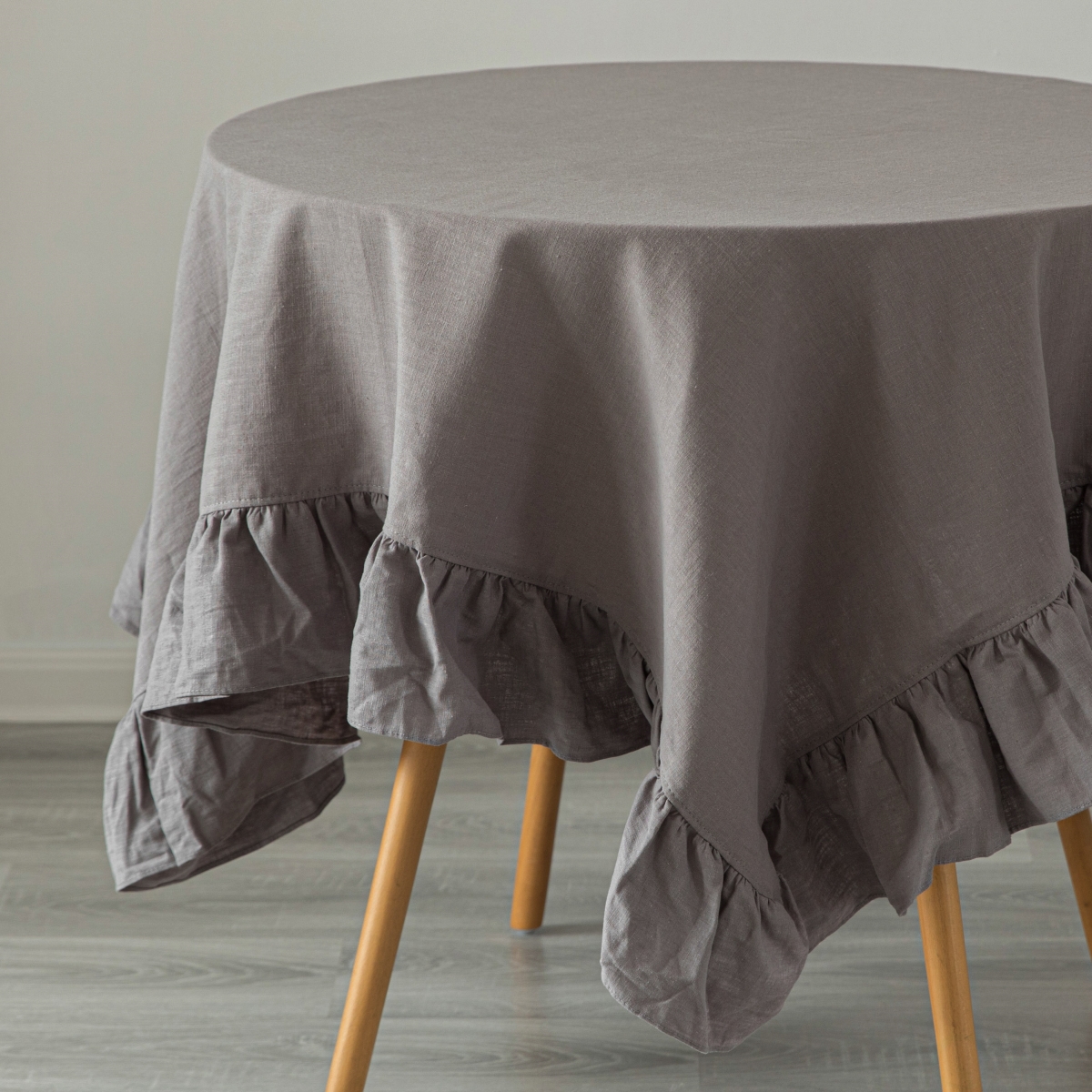 Picture of Deerlux QI003988.7070.GY 70 x 70 in. 100 Percent Pure Linen Washable Tablecloth with Ruffle Trim, Gray - Square