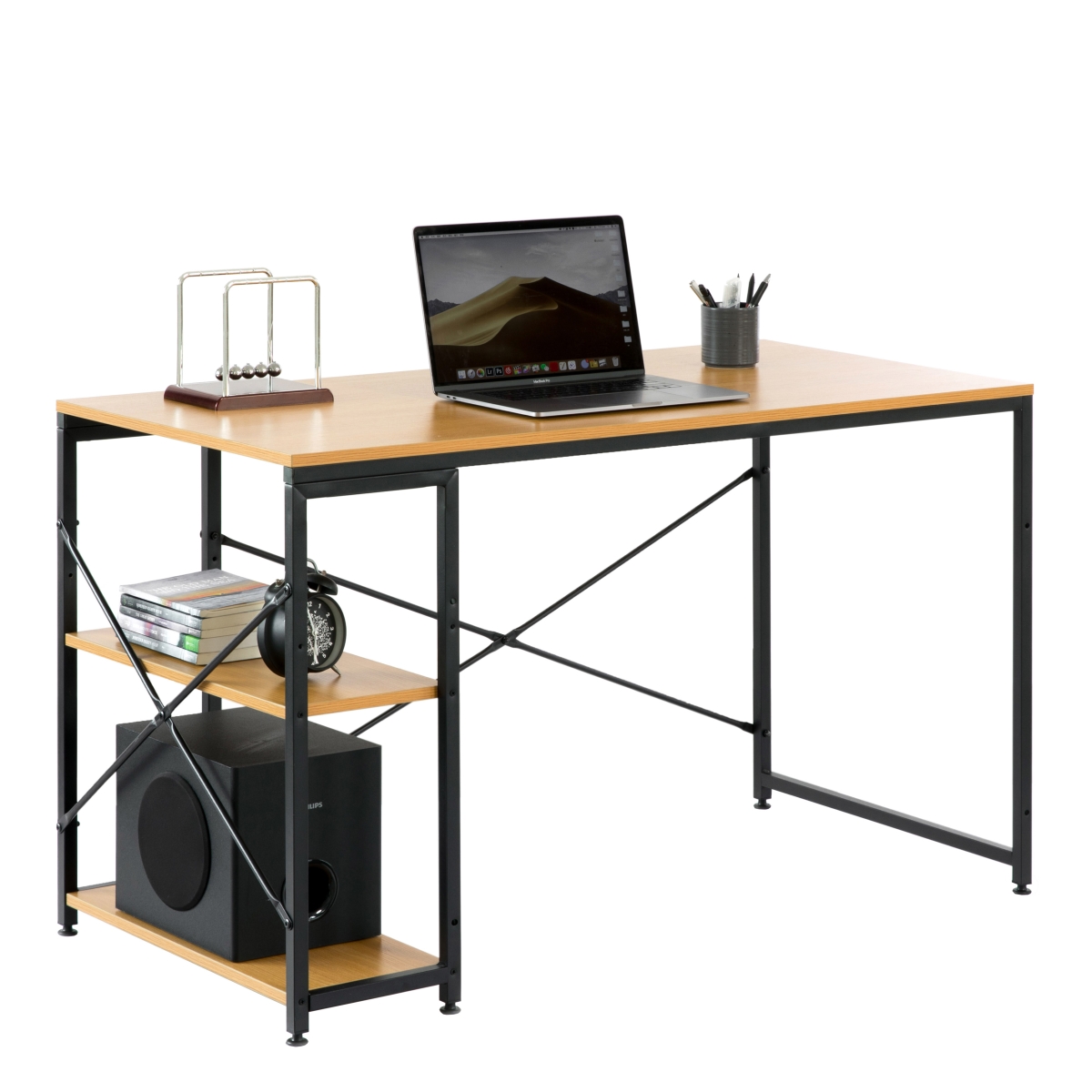 Picture of Basicwise QI003992.NC 29 x 23.5 x 47 in. Industrial Wood & Metal Home Office Computer Desk with 2 Side Shelves&#44; Natural - Rectangle