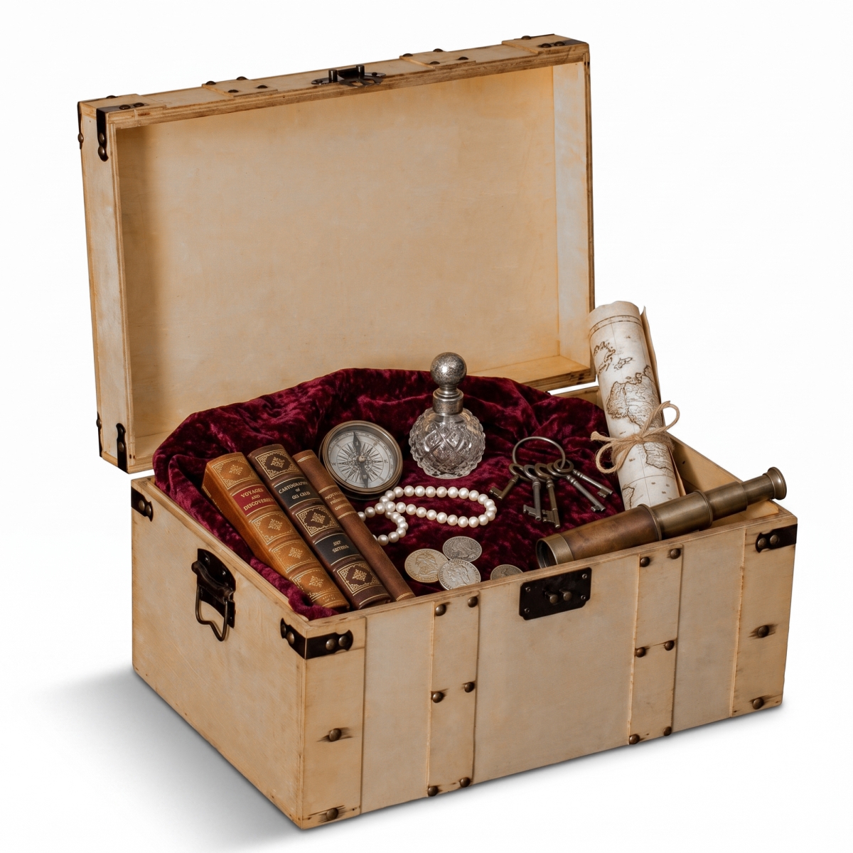 Natural Wooden Style Trunk with Handles - Large