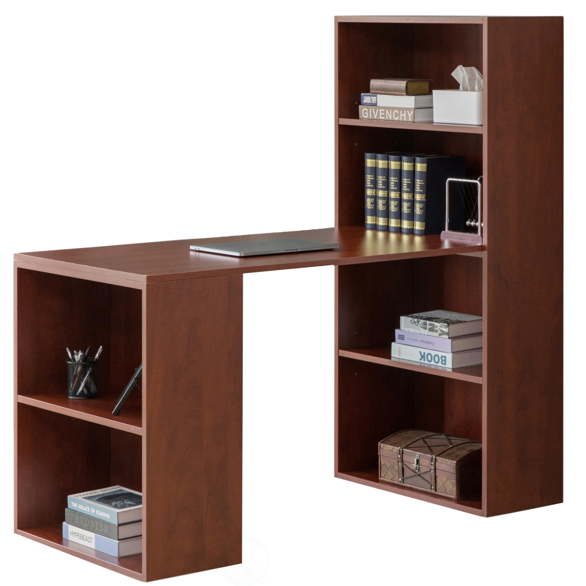 Picture of Basicwise QI004018.CR.M 47.25 x 20 x 47.25 in. Computer Writing Workstation Table with Combo Bookshelf Bookcase&#44; Cherry - Medium - Rectangle