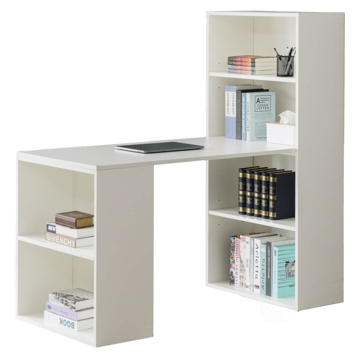 Picture of Basicwise QI004018.WT.L 56.75 x 27 x 56.5 in. Computer Writing Workstation Table with Combo Bookshelf Bookcase&#44; White - Large - Rectangle