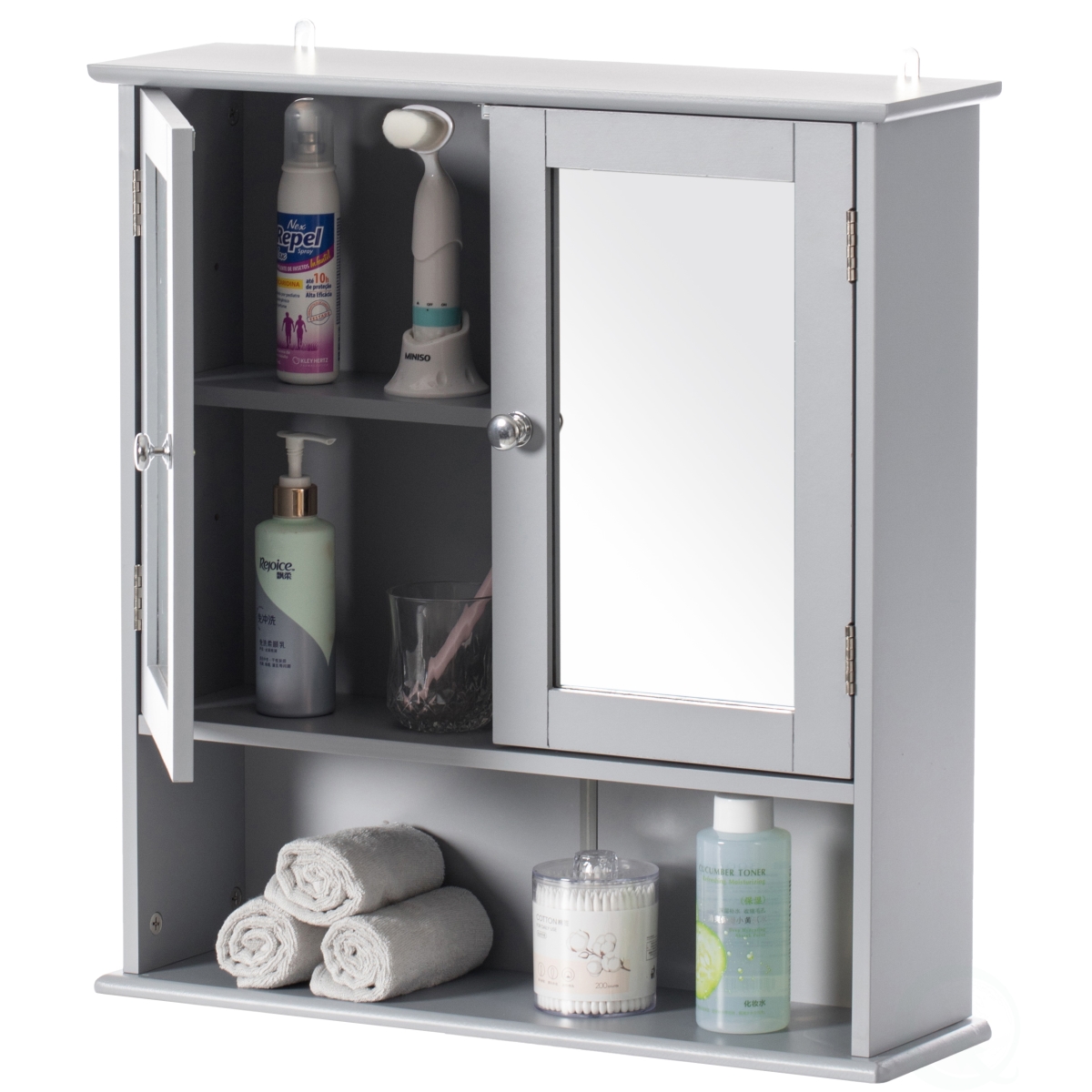 23 x 22 x 6 in. Mirror Wall Mounted Cabinet for the Bathroom & Vanity with Adjustable Shelves, Gray
