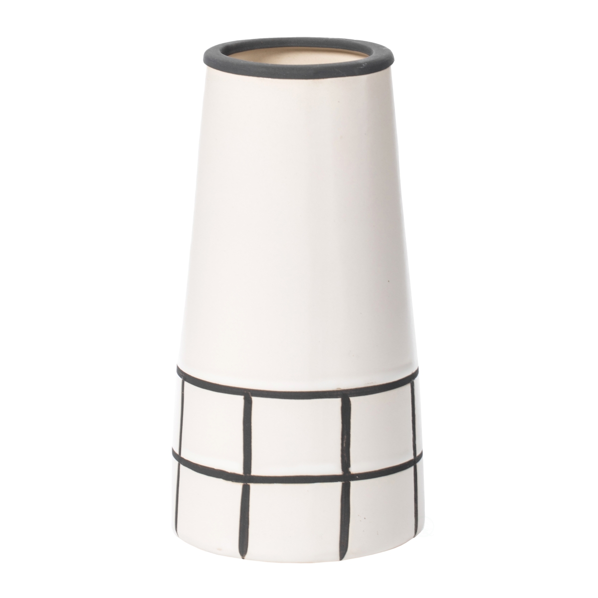 QI004059.M 3.75 x 7 in. Cylindrical Ceramic Modern Painted Grid Tapered Flower Table Vase, Black & White