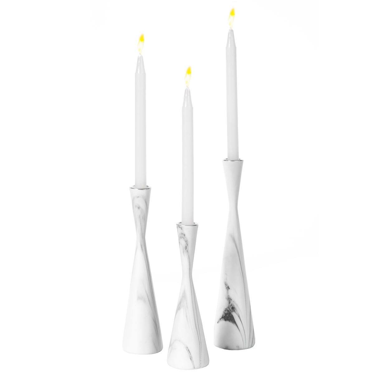 2 x 10 in. Decorative Resin Taper Marble Design Modern Candlesticks, White - Set of 3