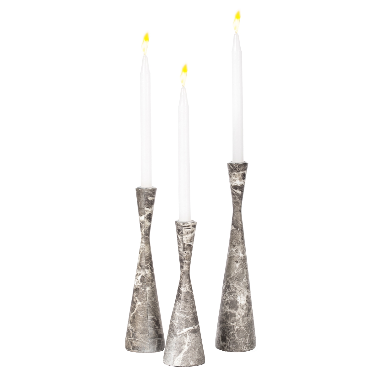 2 x 10 in. Decorative Resin Taper Marble Design Modern Candlesticks, Gray - Set of 3