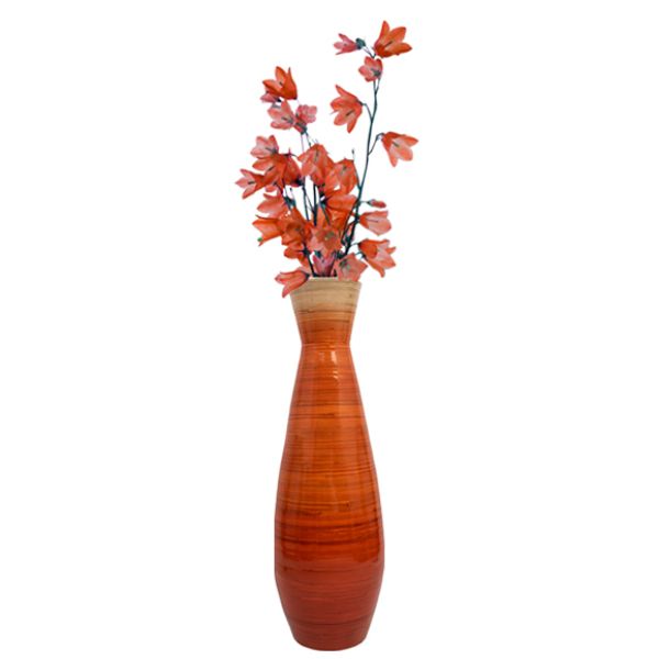24 x 8 in. Tall Bamboo Floor Vase, Glossy Orange