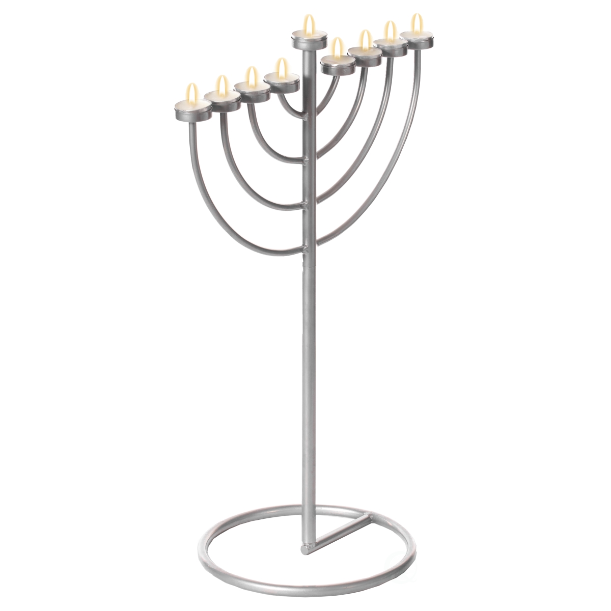 24 x 10 x 16.5 in. Modern 9 Branch Lighting Thin Pipe Hanukkah Menorah, Silver - Aluminum - Small