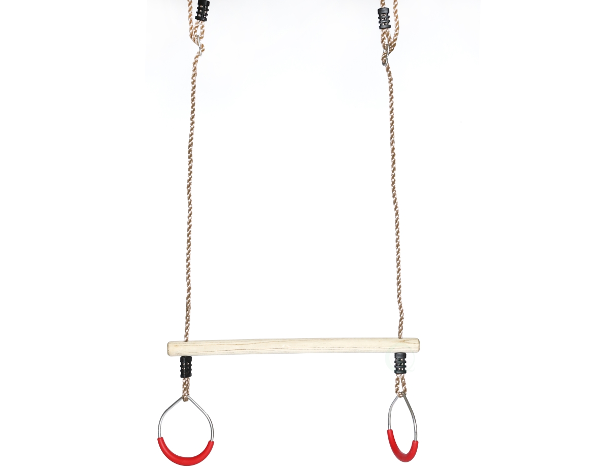 Kids Trapeze Swing Bar with Rings Hanging Ropes, Brown