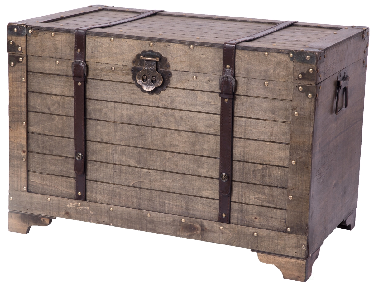 17.5 x 20 x 29 in. Old Fashioned Natural Wood Storage Trunk & Coffee Table, Brown - Large -  KD Marco de la cama, KD2641961