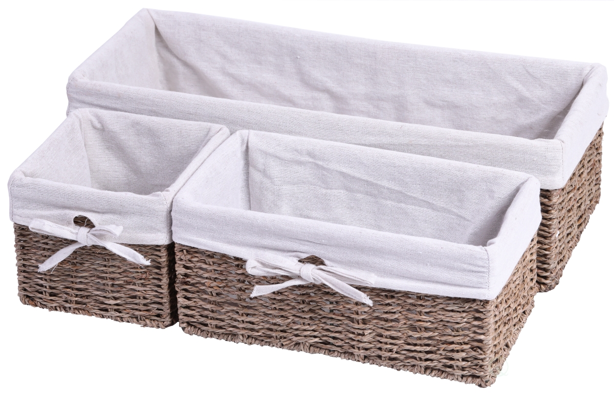Picture of Vintiquewise QI003421.3 Seagrass Shelf Storage Baskets with Lining, Natural - Set of 3
