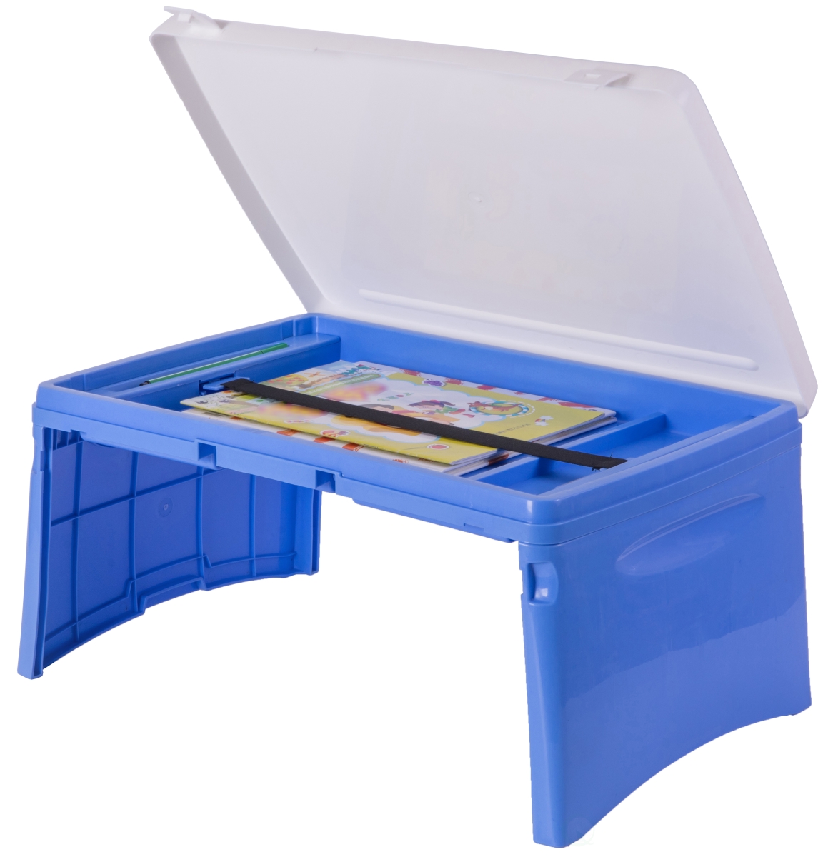 Picture of Basicwise QI003430.B 9.5 x 20.5 x 13 in. Kids Portable Foldable Plastic Lap Tray&#44; Blue & White