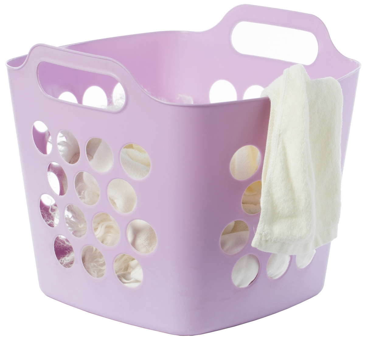 QI003857.PUR Flexible Plastic Carry Laundry Basket Holder Square Storage Hamper with Side Handles, Purple