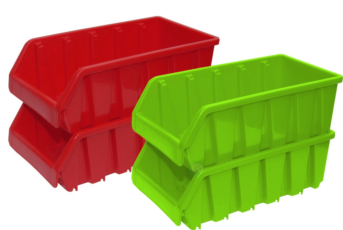Picture of Basicwise QI003255RG Set of 4 Plastic Storage Stacking Bins