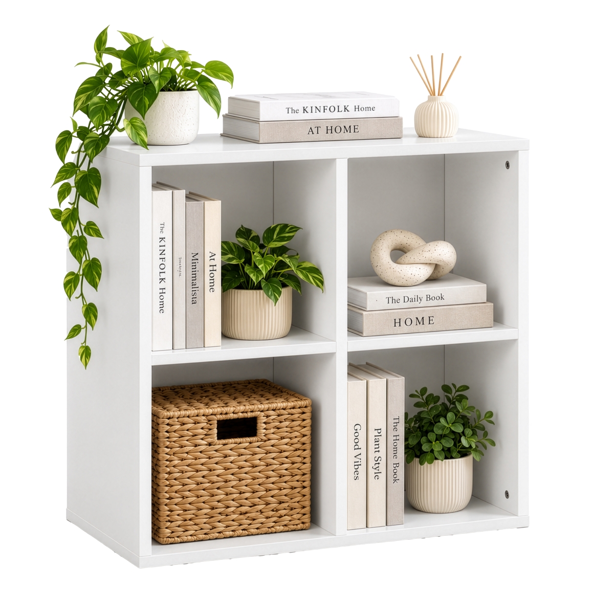 Modern Wooden Toy Storage Bookshelf - White - 4 Cube Organizer - Durable Design
