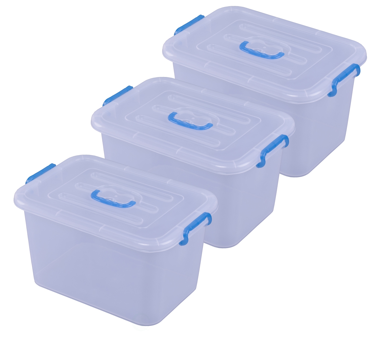 Picture of Basicwise QI003488.3 Large Clear Storage Container With Lid and Handles, Set of 3