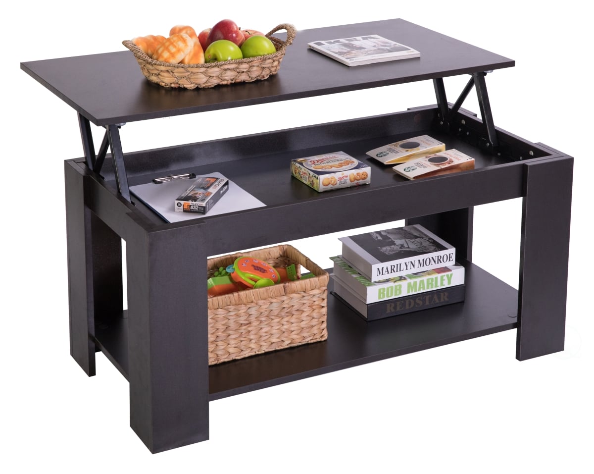 QI003549.B Modern Wood Coffee Table with Lift Tabletop, Black