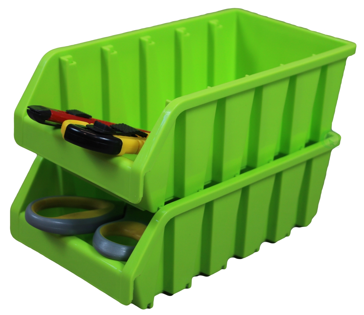 Picture of Basicwise QI003255G Set of 2 Plastic Storage Stacking Bins, Green