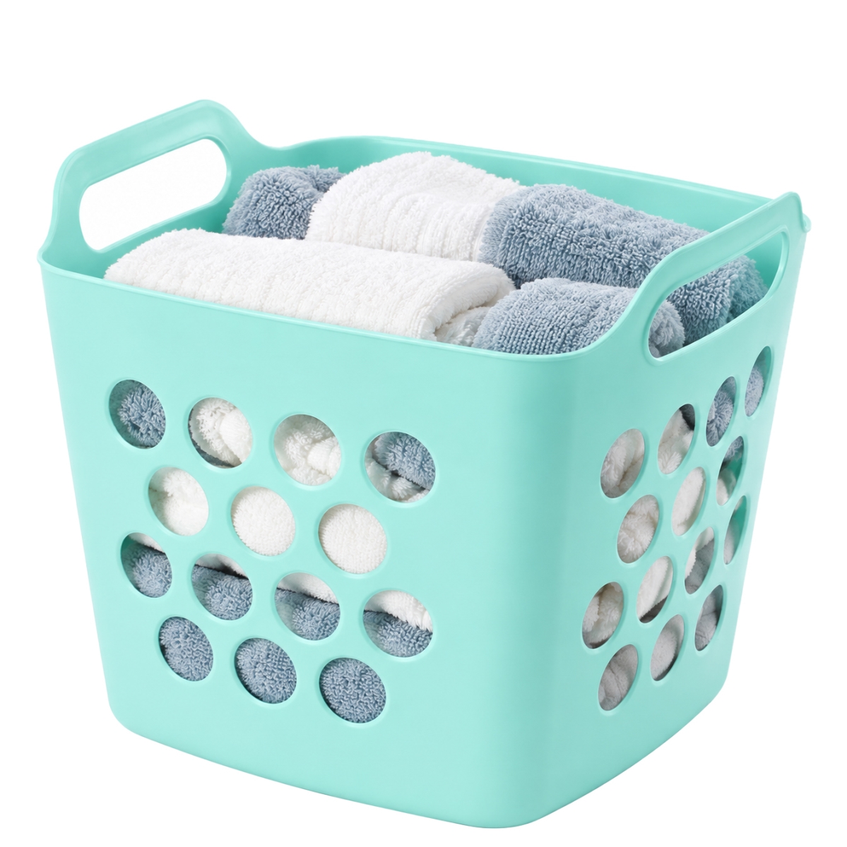 Flexible Plastic Carry Laundry Basket Holder Square Storage Hamper with Side Handles, Green