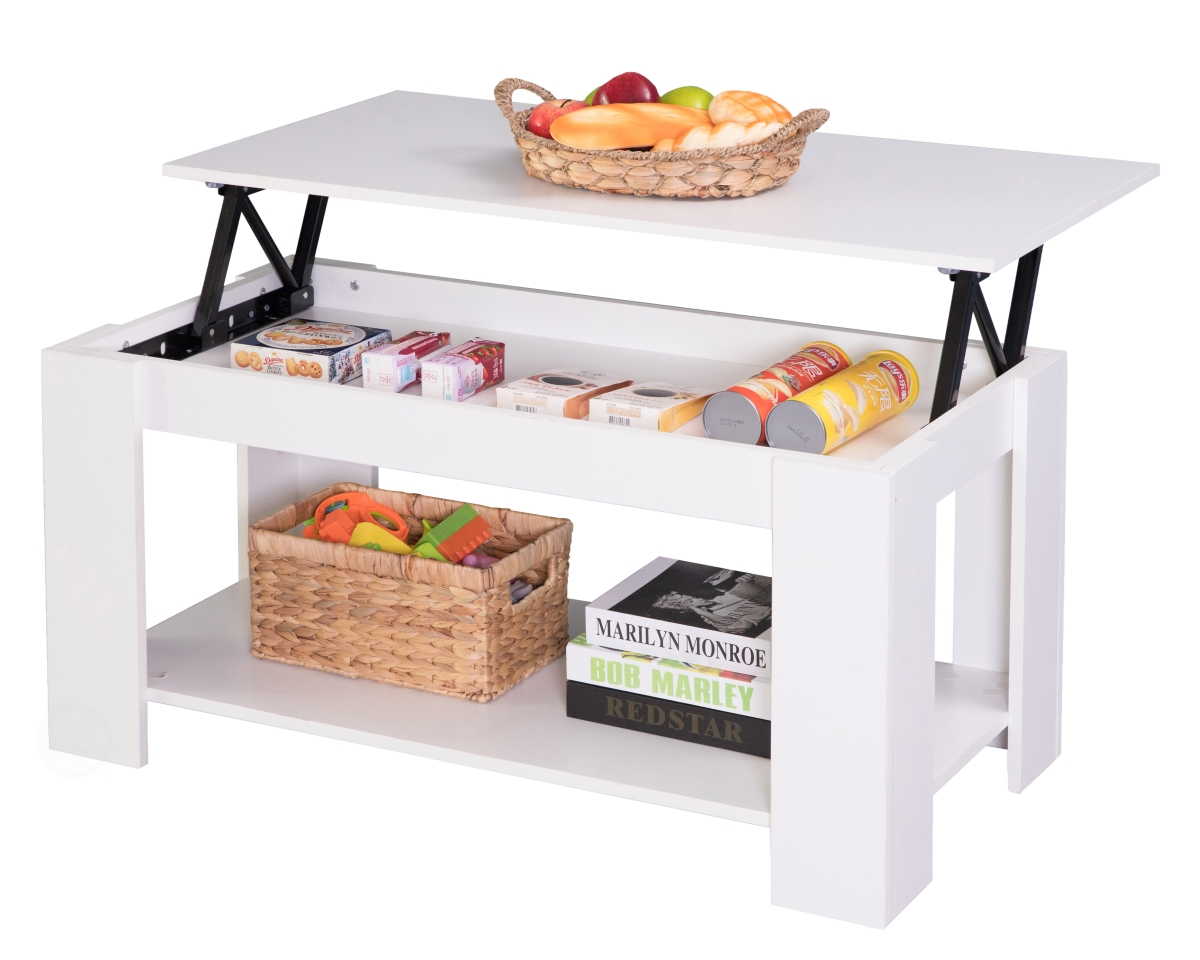 QI003549.W Modern Wood Coffee Table with Lift Tabletop, White