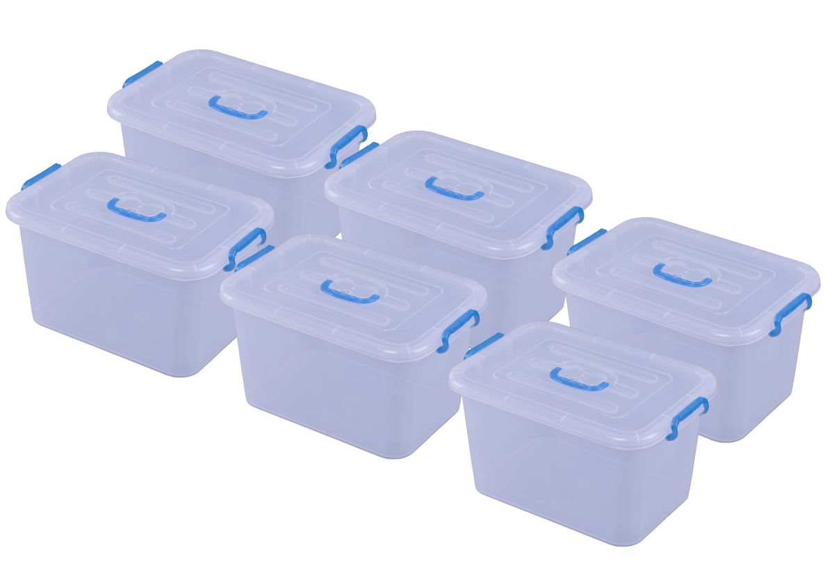 Picture of Basicwise QI003488.6 Large Clear Storage Container With Lid and Handles, Set of 6