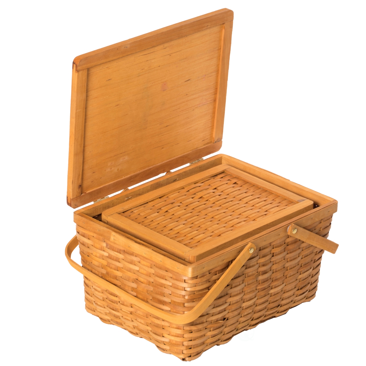 Picture of Woodchip Picnic Storage Basket with Cover and Movable Handles, Set of 2