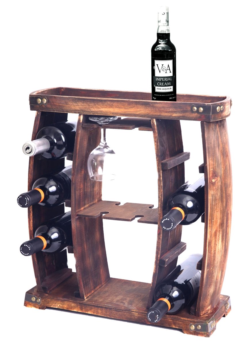 Picture of Rustic Wooden Wine Rack with Glass Holder, 8 Bottle Decorative Wine Holder
